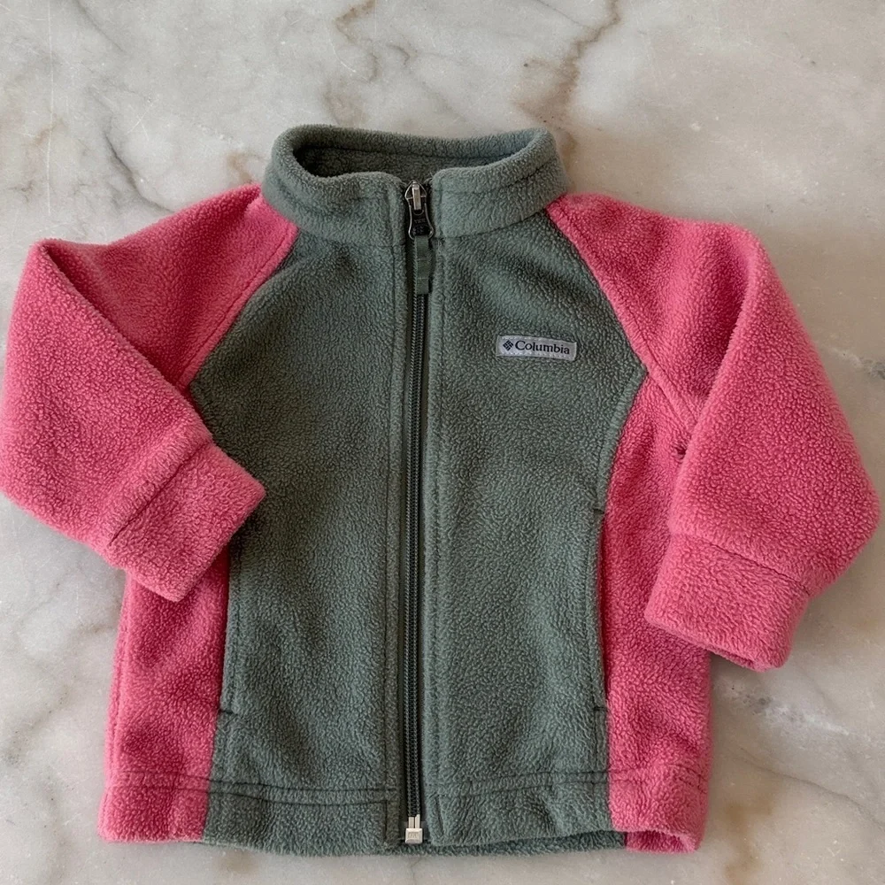Columbia Baby Girls' Benton Springs Fleece Zip Jacket in Pink Green 6-12 Months